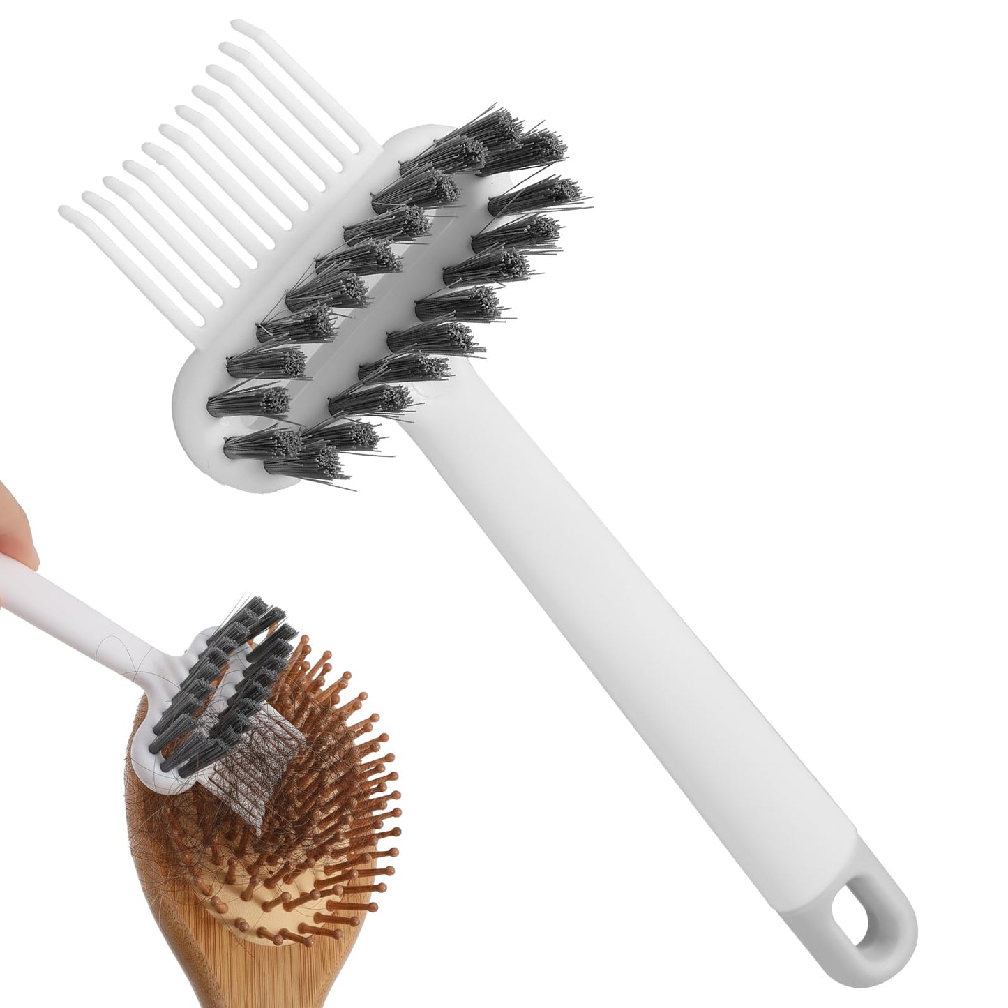 Hair Brush Cleaner, 2-in-1 Portable Hairbrush Cleaning Tool White Comb Cleaner for Home Salon Travel, Removes Hair & Dust from Combs