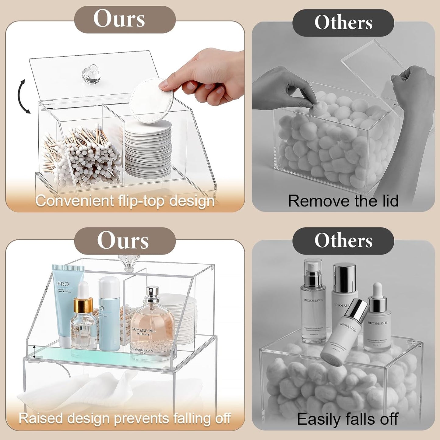 Disposable Facial Towels Storage - Double Layer Acrylic Box for Cotton Pads | Clear Bathroom Organizer