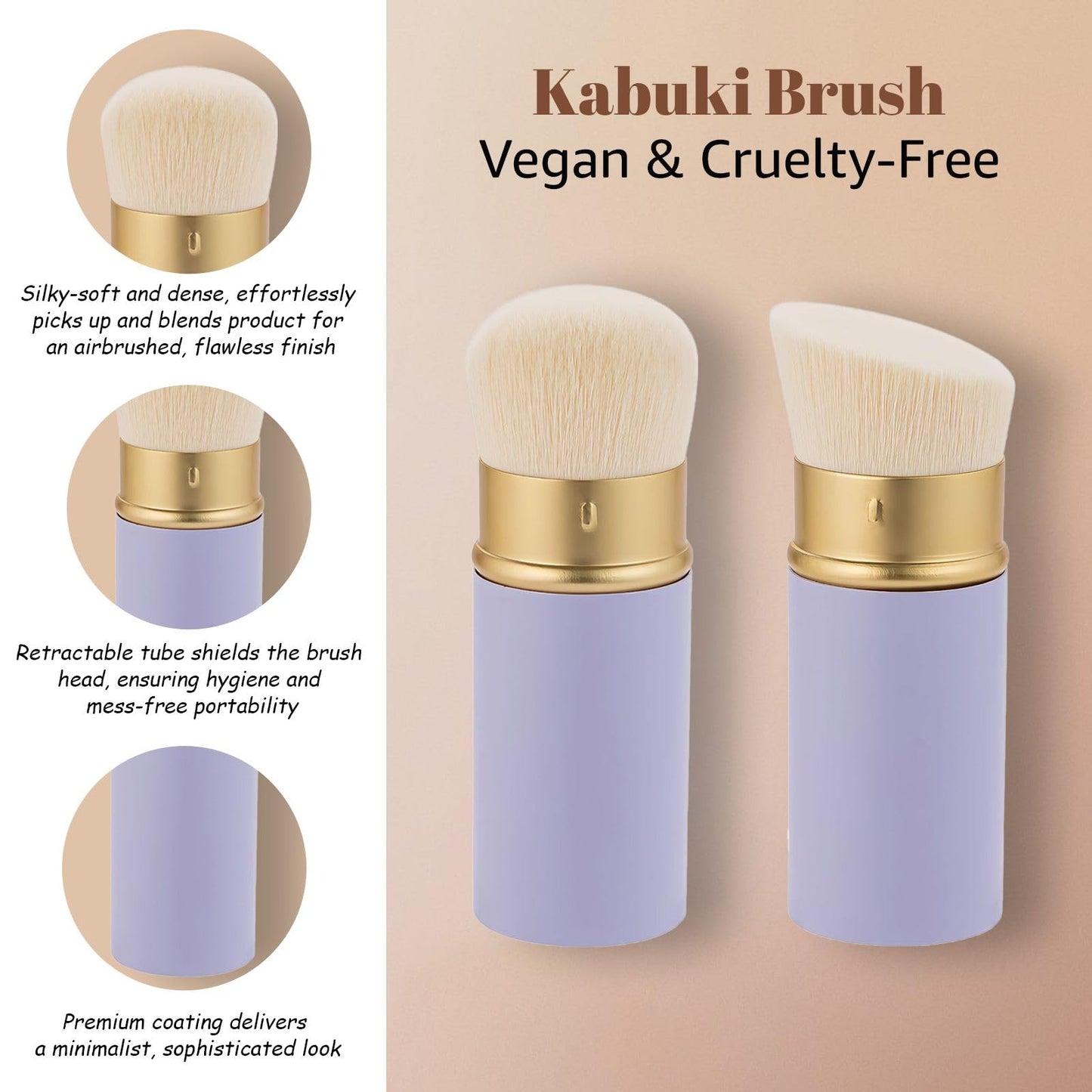Retractable Face Makeup Brush for Powder Blending Liquid Cream Face Angle