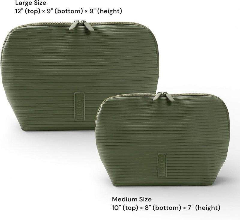 Vertical Waterproof Makeup & Toiletry Bag - 23-Pocket Organizer for Skincare & Essentials | Olive Color