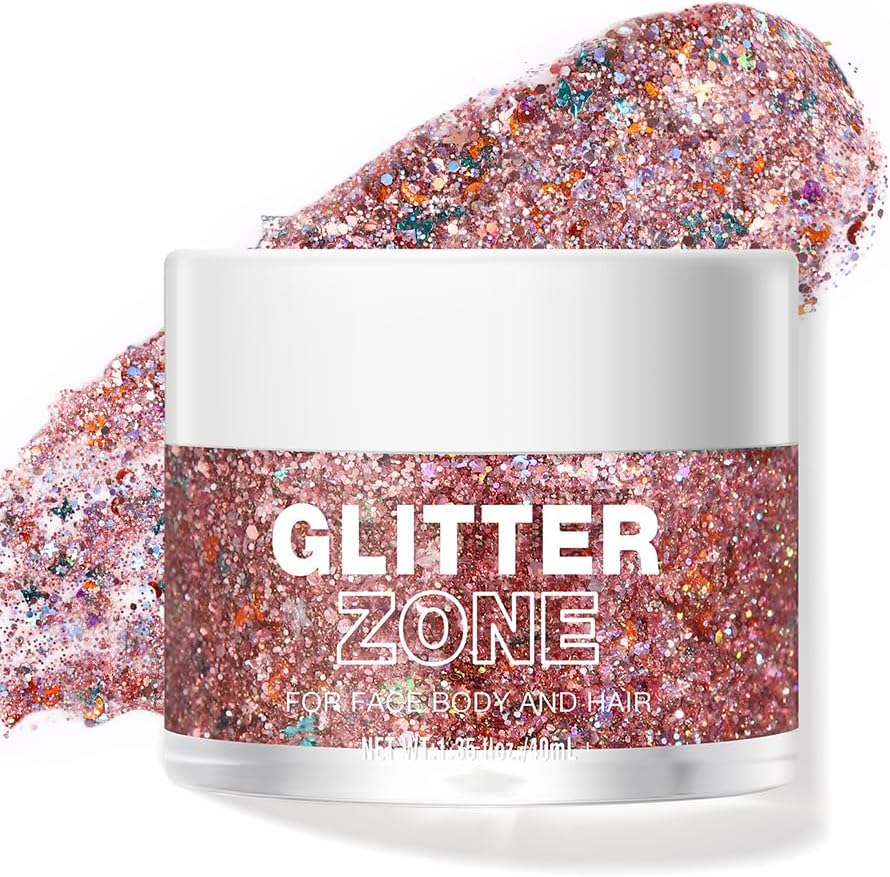 LANGMANNI Holographic Body Glitter Gel - Color Changing Vegan Glitter for Face, Hair & Lips | 1.35 oz (Sparkling Pink)