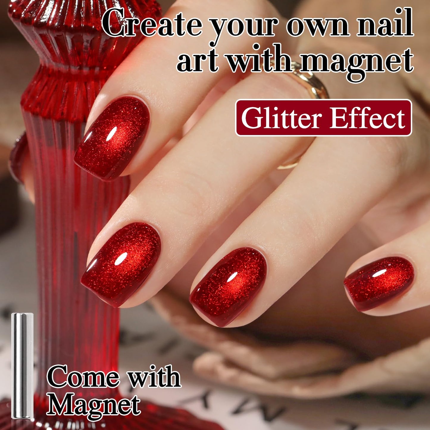 Double Rhythm 0.5 OZ Cat Eye Gel Polish with Magnet 15ML Holographic Glitter Shimmer Translucent Jelly Color Magnetic Nail Polish Salon DIY at Home
