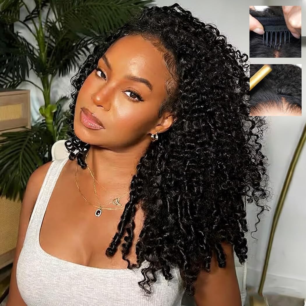Burmese Curly Half Wig - 16 Inch Human Hair for Black Women | Glueless Drawstring, 180% Density, Natural Black