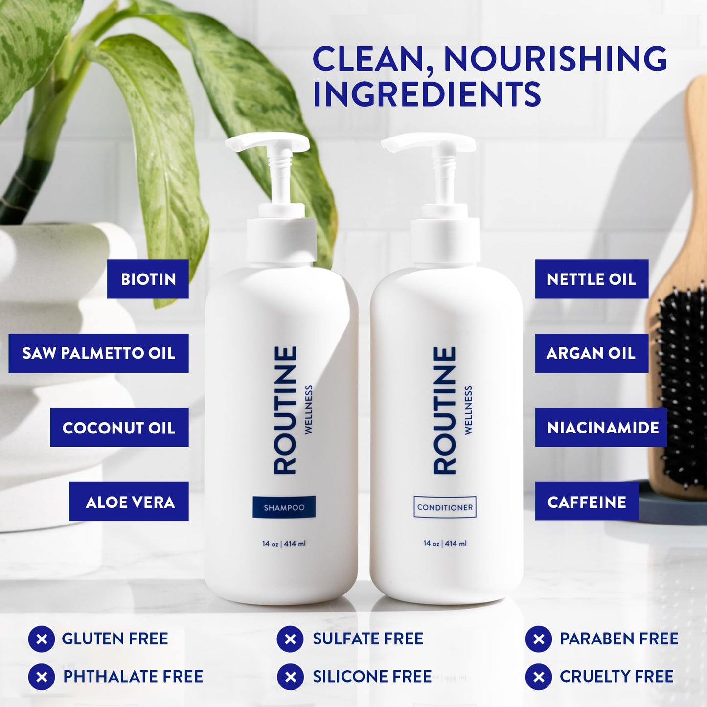 Routine Wellness Hair Thinning System, Anti-Thinning Shampoo & Conditioner Set Rose Hips + Hair Growth Supplement, Clinically Tested to Support Hair Growth