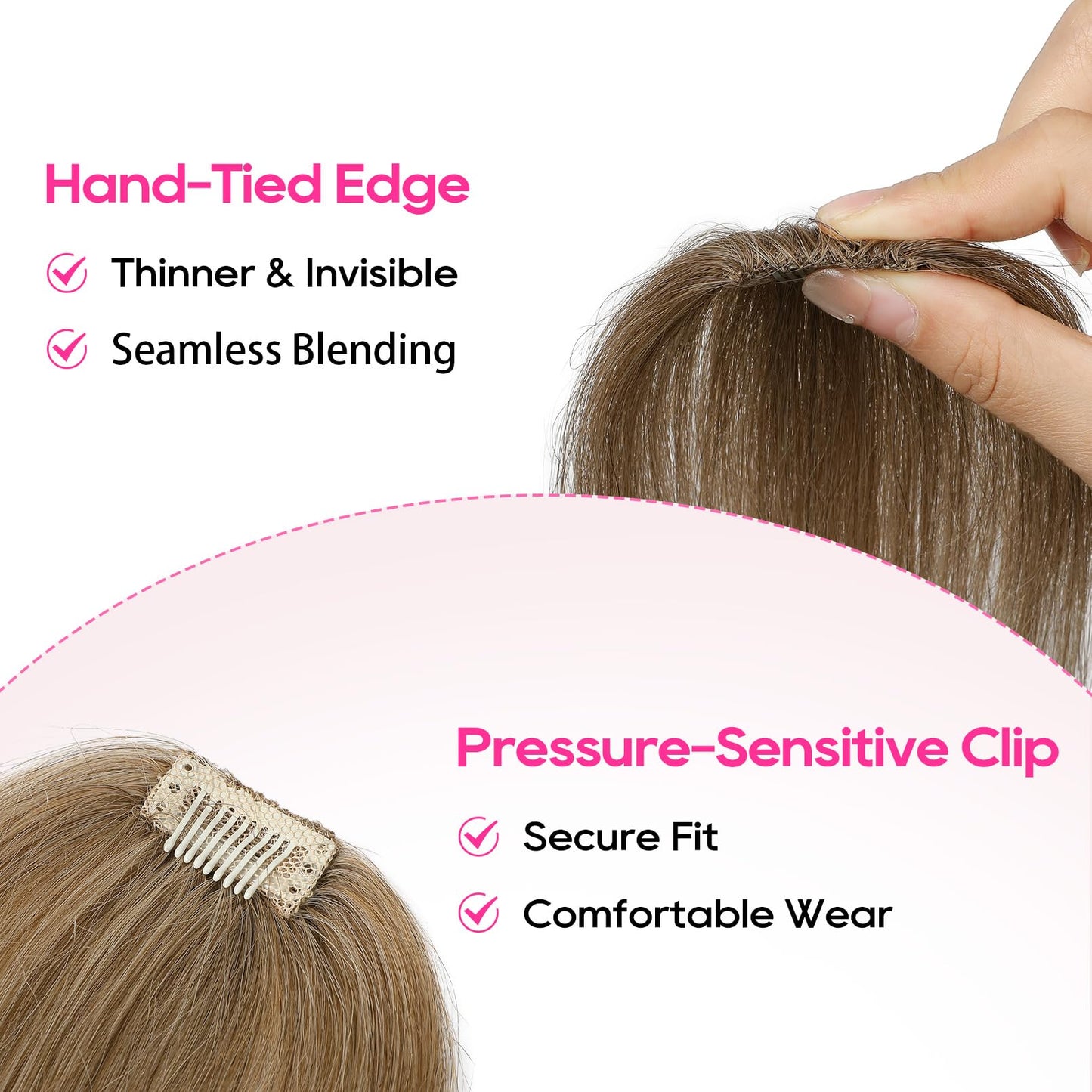 REECHO Human Hair Clip-in Hair Volumizer - Short Thick Hairpieces for Extra Volume, Easy Clip-in Extensions for Thin & Fine Hair Ash Brown 8 Inch(Pack of 1)
