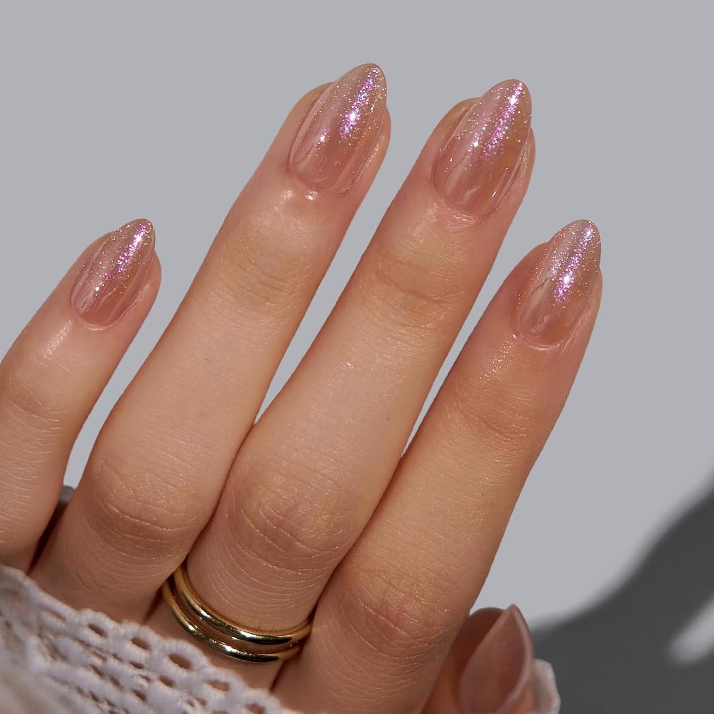 French Tip Press On Nails - Easy-to-Apply White Flower Almond Design | 32 Nails in 16 Sizes with Glue & Adhesive Tabs
