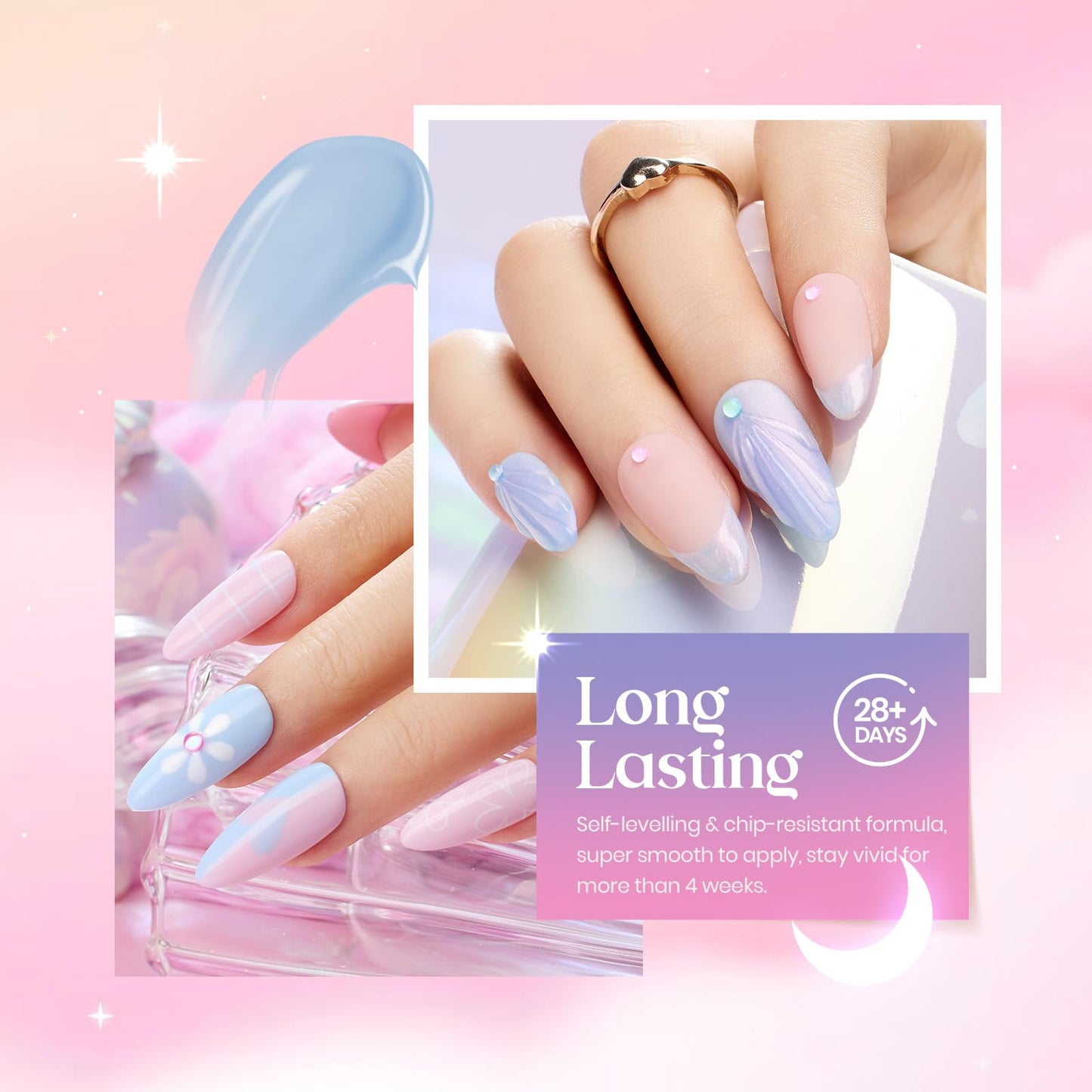 Beetles Pearl Glitter Gel Nail Polish Set, 6 Colors Baby Blue Shimmer Pink Purple Mermaid Gel Polish Kit, Nail Drawing Soak Off Uv Led Swirl Gel Polish Shell Thread Spring Gift for Women