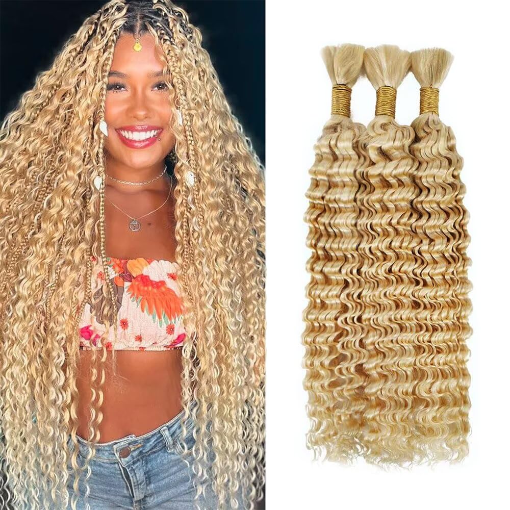 Blonde Bulk Human Hair Boho Braids 613 Human Braiding Hair 14 14 14 inch No Weft 3 Braids Per Pack 150g 27 Mixed With 613 Color