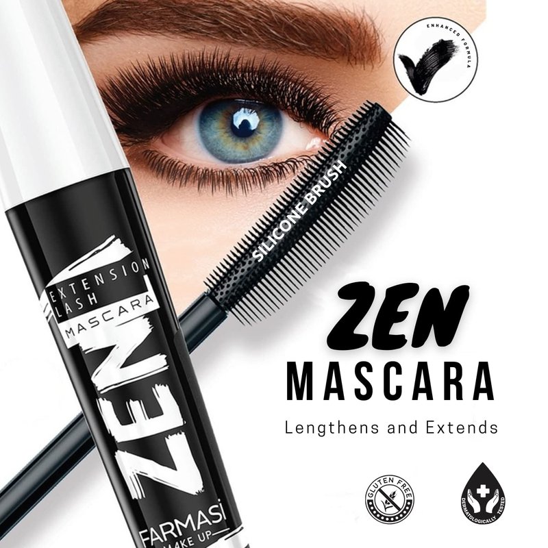 Zen Extension Lash Mascara - Lengthening & Volumizing, Clump-Free, Smudge-Free | Blackest Black, 0.27 fl oz