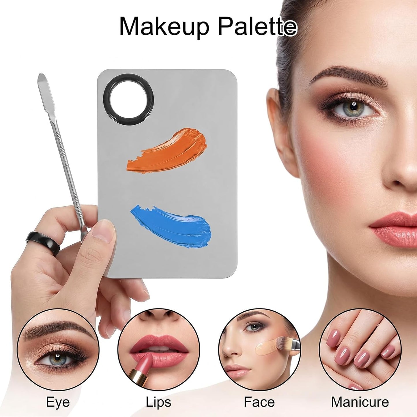 Makeup Palette Tray Set - Stainless Steel Mixing Palette with Spatula for Professional Artists | Silver