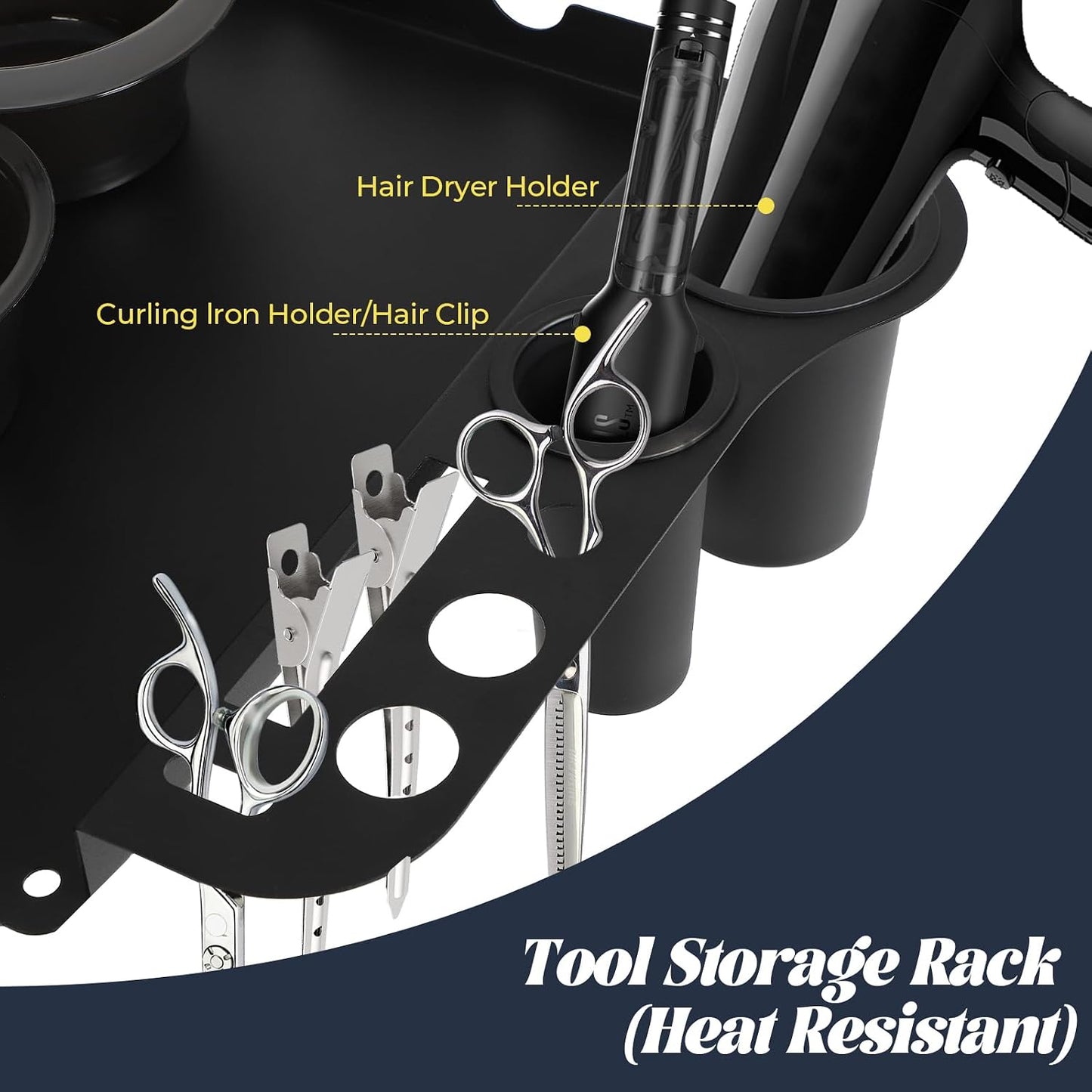 Salon Tray Cart - Height Adjustable Rolling Tray with 2 Magnetic Bowls | Hair Extension & Tattoo Tool Holder