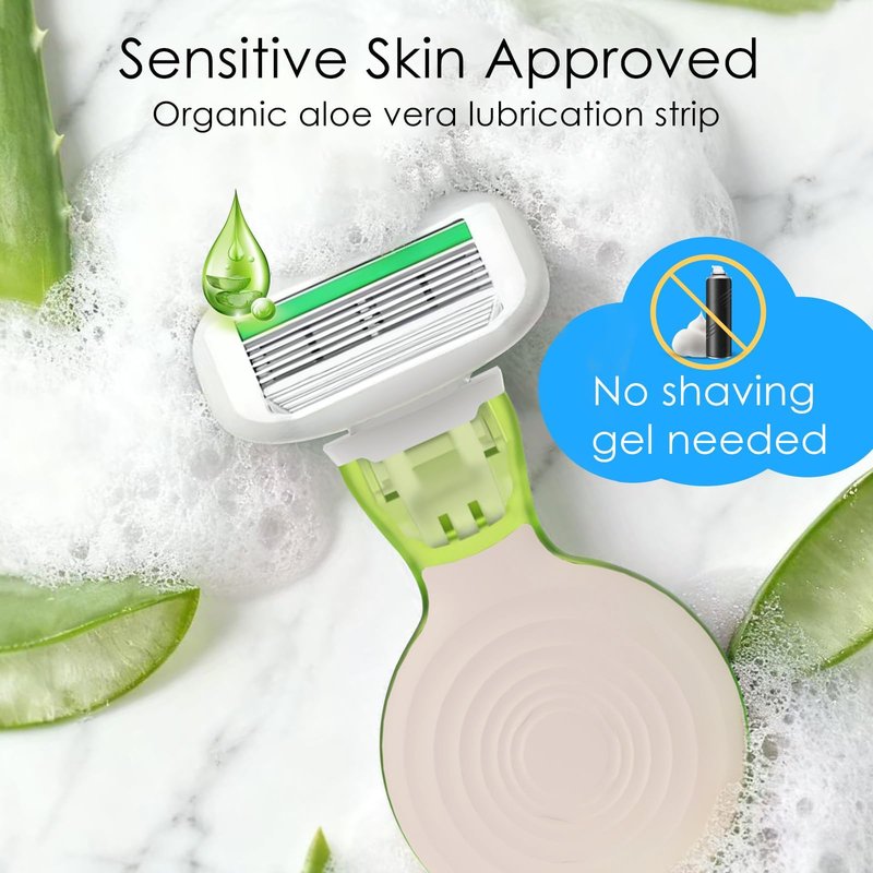 THURLADY Travel Essentials Razors for Women, 5-Blade Womens Razors for Shaving, Travel Size Toiletries Women Razor Kit, Includes 1 Mini Handle with 3 Refills & 1 Case, Extra Smooth Shave (Grass Green)
