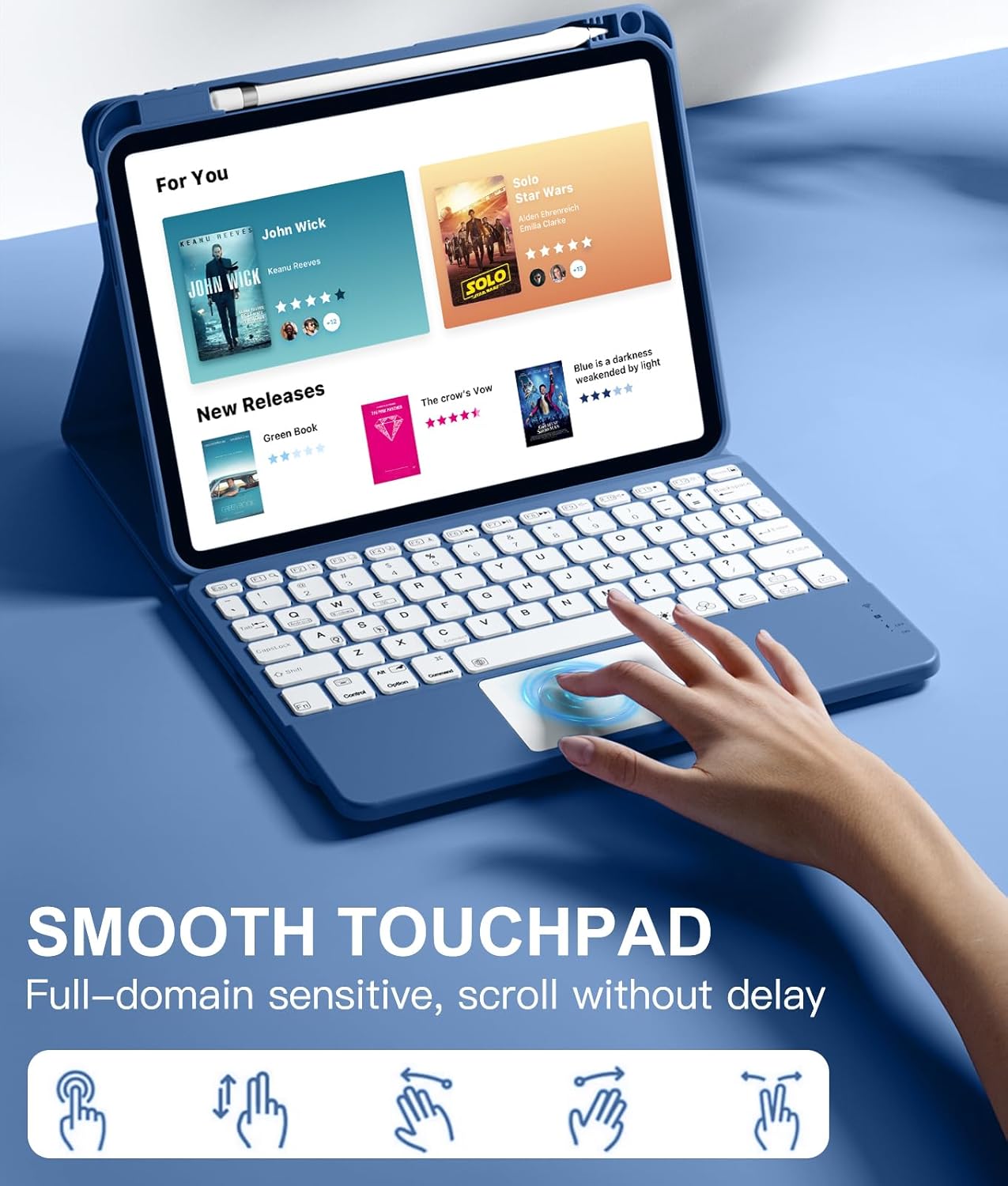 iPad 11th & 10th Gen Case with Keyboard - Folio Cover, Pencil Holder, Multi-Touch Trackpad, 7 Color Backlit | Navy Blue