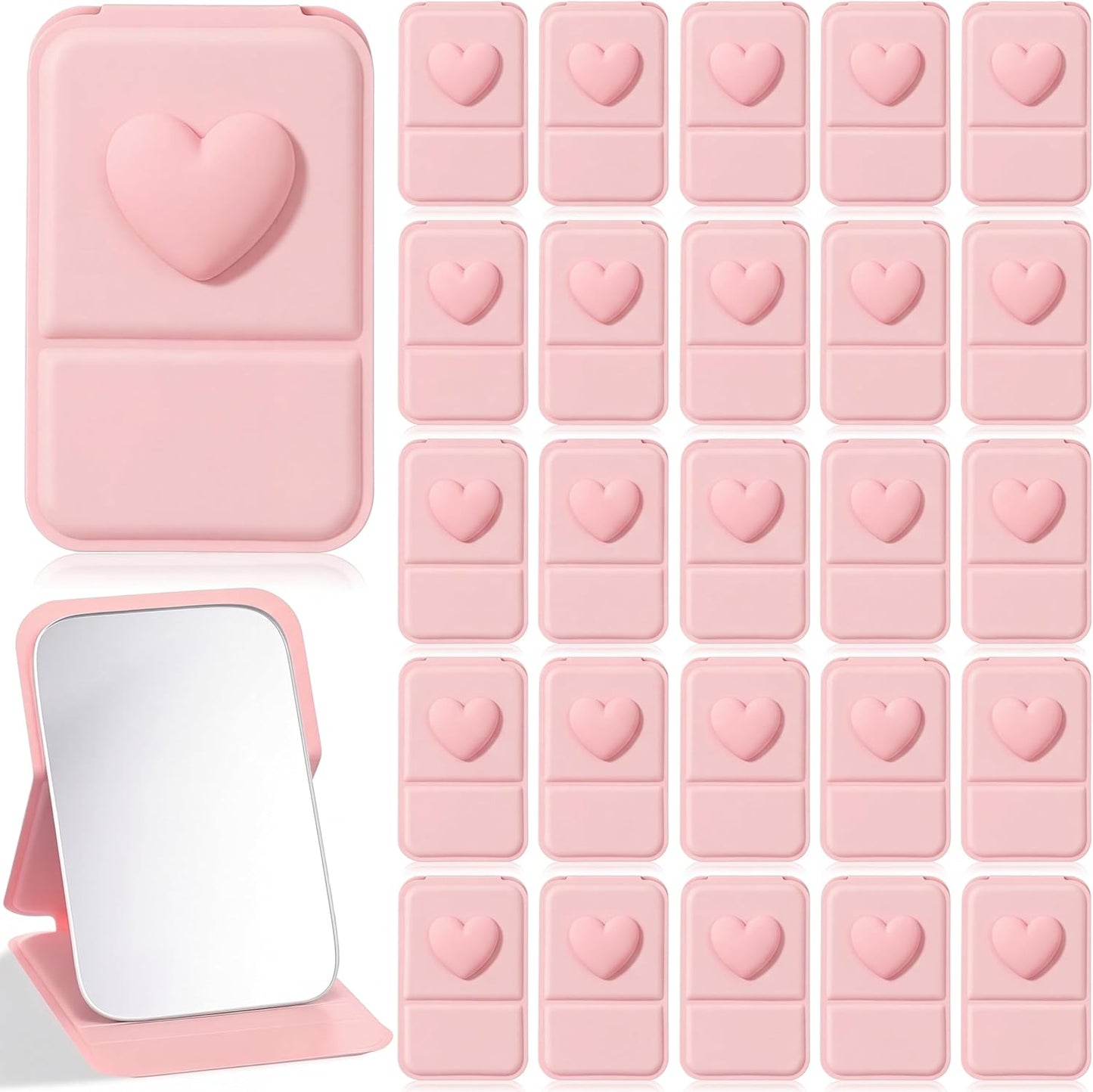 Amyhill Mini Folding Heart Mirror - 24 Pcs Compact Mirrors for Women | Pastel Pink Gift Set for Birthdays & Celebrations