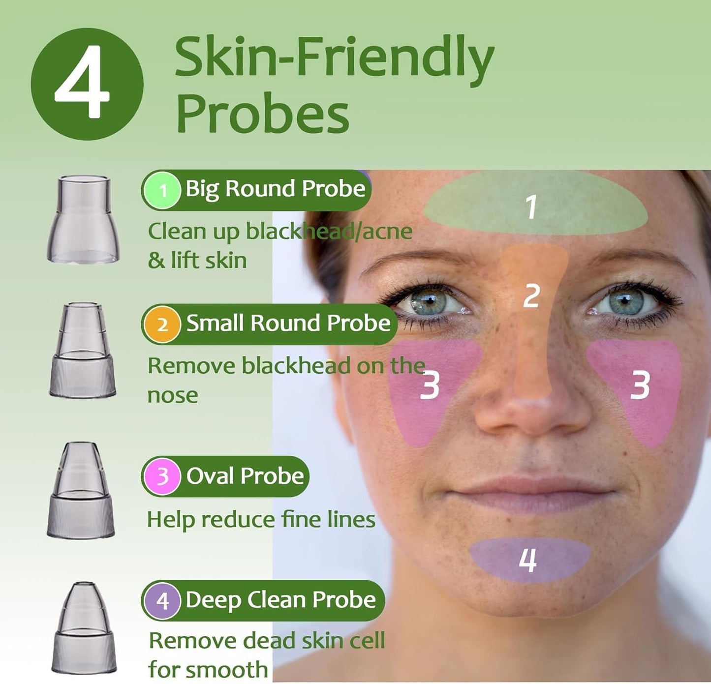 Blackhead Remover Pore Vacuum - Electric Facial Cleanser with 4 Probes & 3 Suction Levels | USB Rechargeable, White