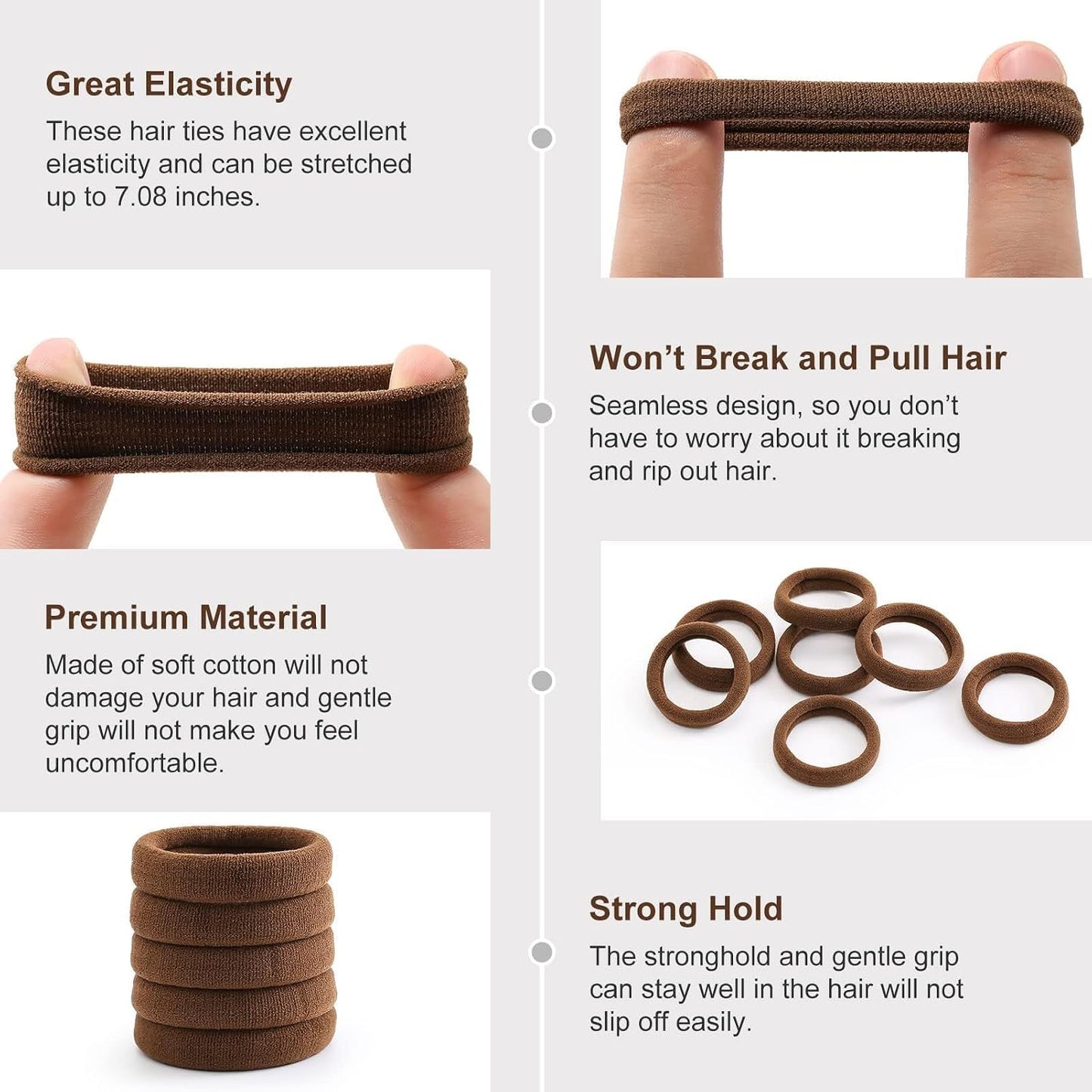 Thick Seamless Hair Ties - 100 Pcs No Damage Ponytail Holders for Women & Girls | Dark Brown