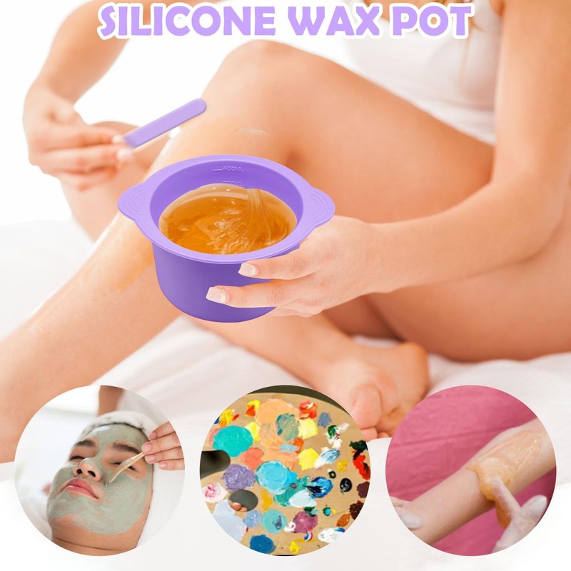 2Pcs Silicone Wax Warmer Liner, Silicone Wax Bowl for Wax Warmer, Non-Stick Wax Melt Warmer Wax Pot Replacement, Reusable Wax Melt Liner with 2 Pcs Wax Spatula Sticks for Hair Removal (Purple, Pink)