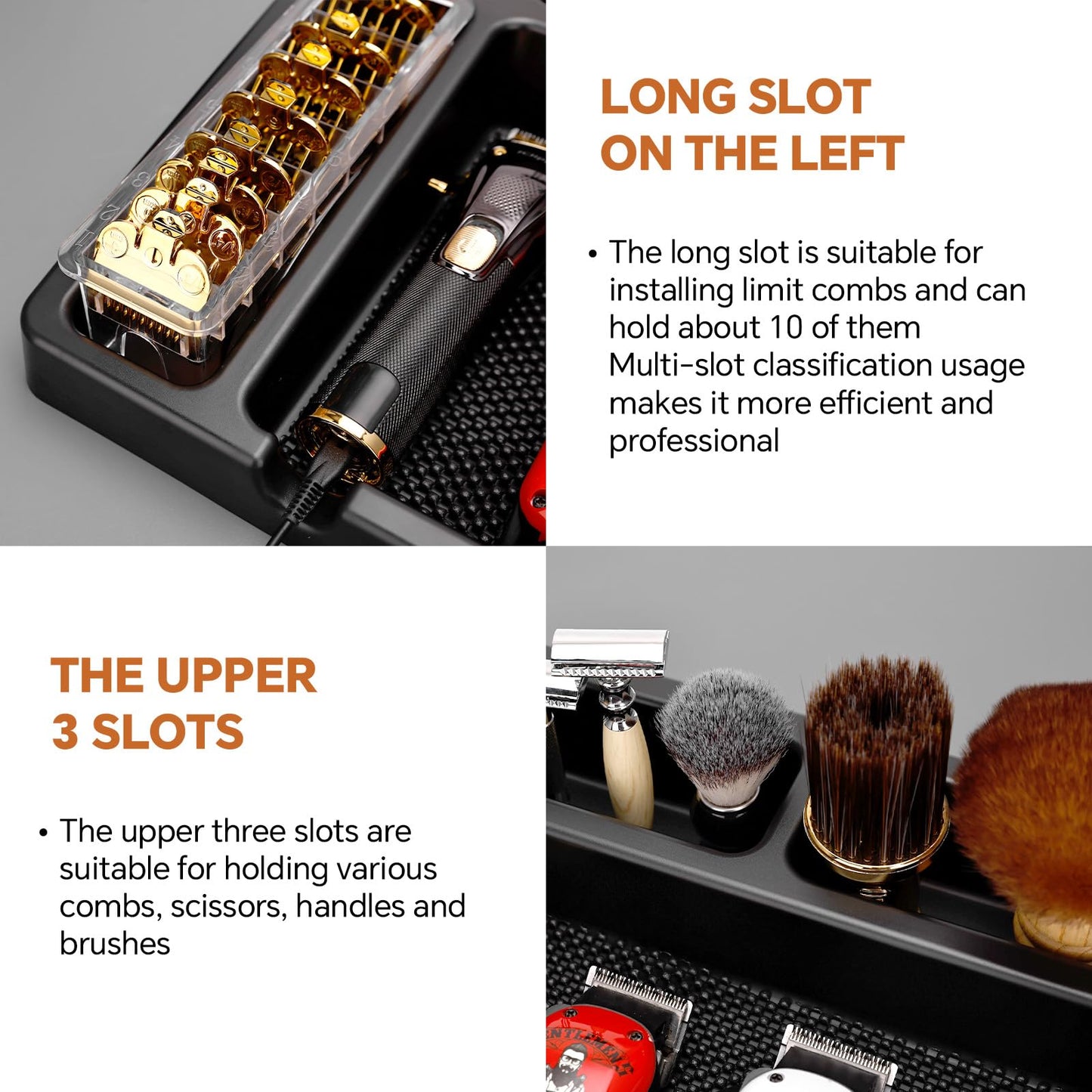Large Barber Organizer Station, 16 x 12.5 Barber Tray for Clippers & Guards, Duster Brush, Salon Haircut Supplies, Barber Accessories Hair Tool Organizer for Salon & Barbershop and Home