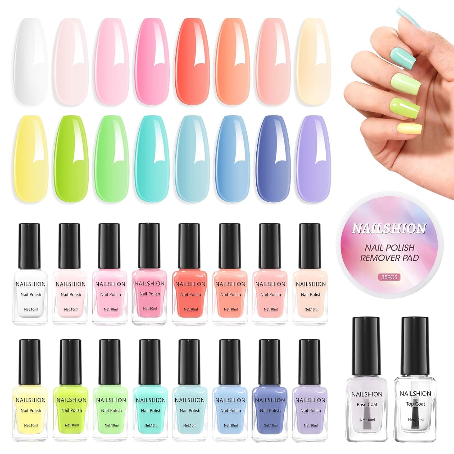 Clear Top Coat & Sheer Pink Base Coat Nail Polish Set - Strengthening Anti-Chip Formula, Quick Dry, Salon Quality
