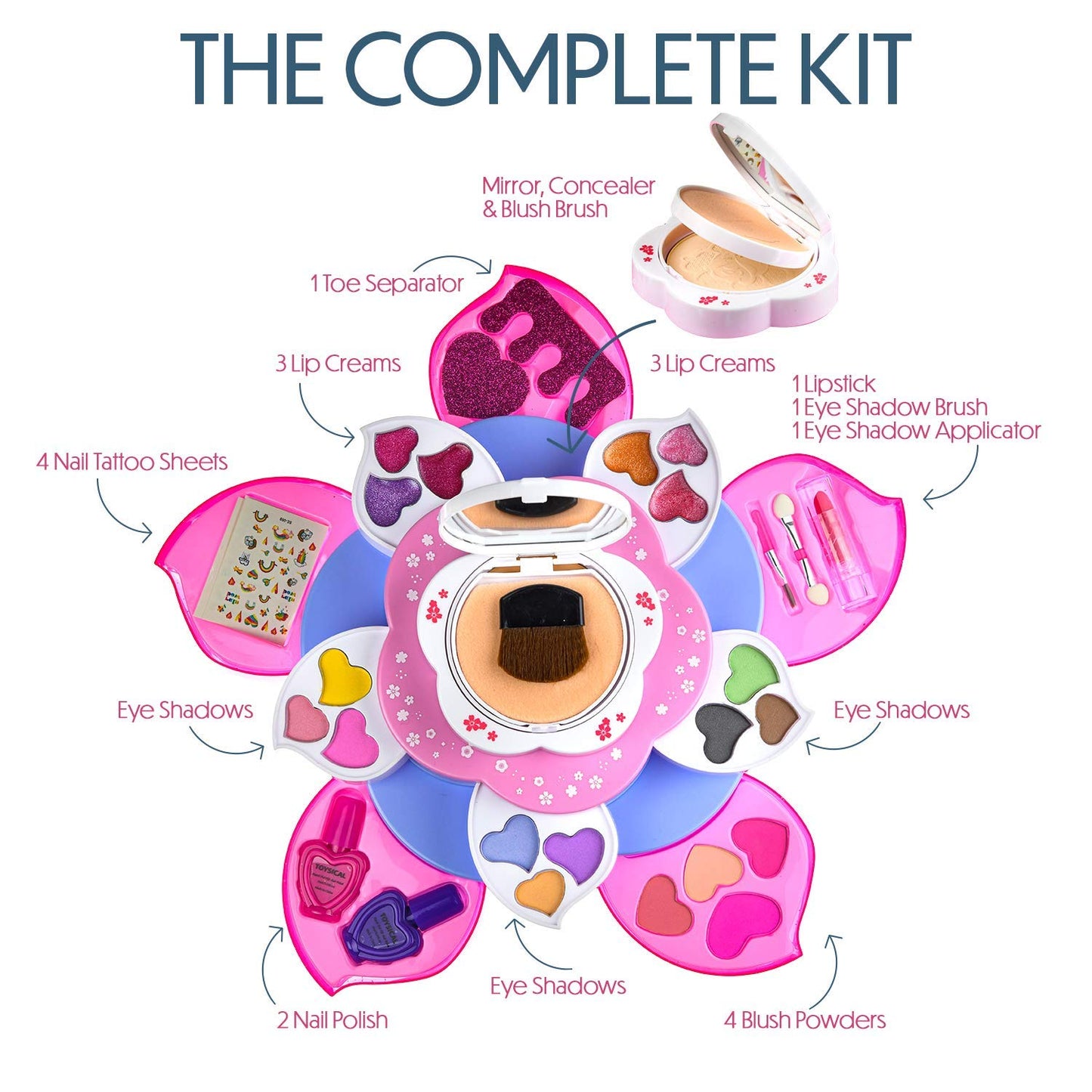 Toysical Kids Makeup Kit for Girl - Flower Shaped Makeup for Kids, Washable Non Toxic Makeup Kit for Girls with Mirror - Birthday and Christmas Make up Kit for Girls Age 6-12