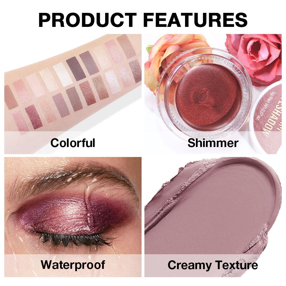 Matte Cream Eye Shadow Palette - Highly Pigmented Monochrome Colors | Waterproof & Blendable for Mature Skin