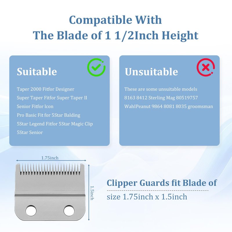 CR8GR8 Professional Hair Clipper Combs Guides, Hair Clipper Guards 1 & 1/4" 1 & 1/2" 2", Mega NO.16 NO.12 NO.10 fits for Most Wahl Clippers(Black)