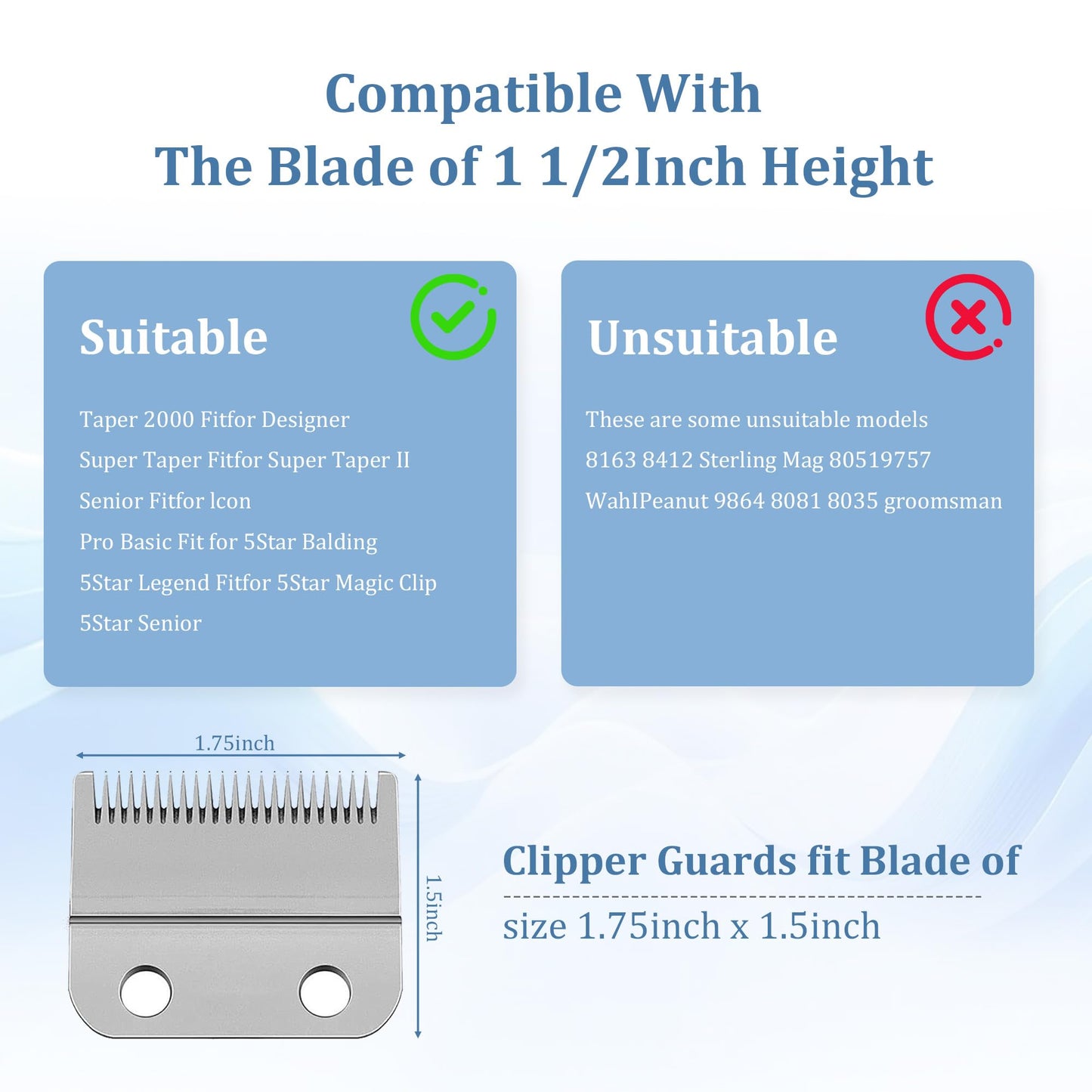 Clipper Guards Set, 4 Pack 1.25", 1.5", 1.75", 2" Compatible with Most Wahl Clippers, Gray Replacement Guides