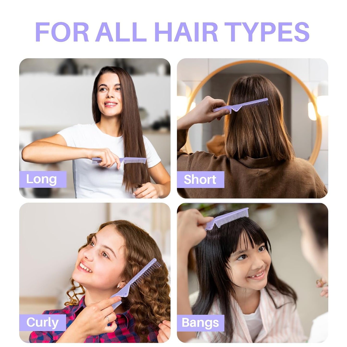 Double Head Folding Travel Hair Comb - Mini Pocket Detangling Brush for All Hair Types | Purple
