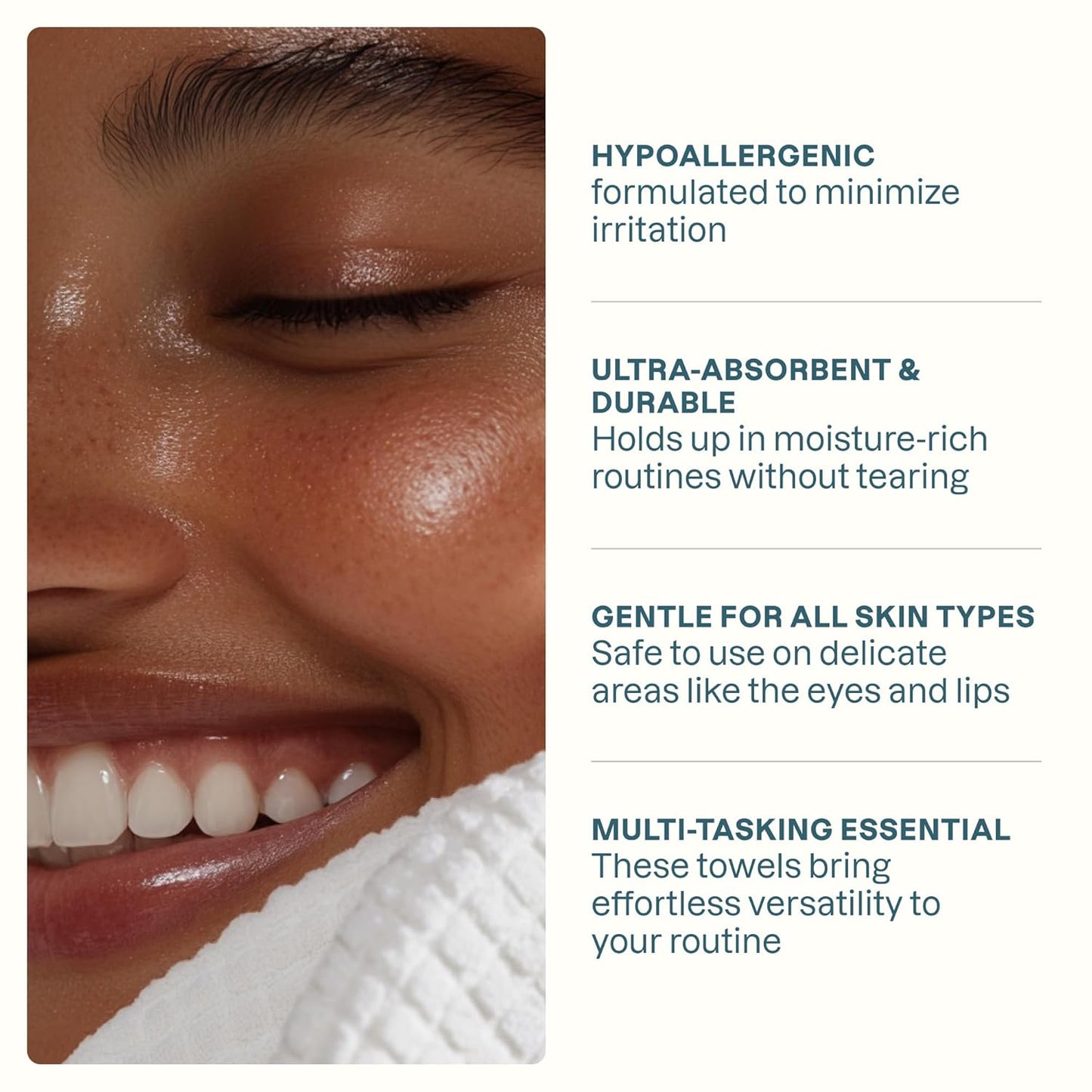 Clean Face Towels XL - Ultra-Absorbent Hypoallergenic Makeup Remover Wipes | 50 Ct, Soft & Hygienic for All Skin Types
