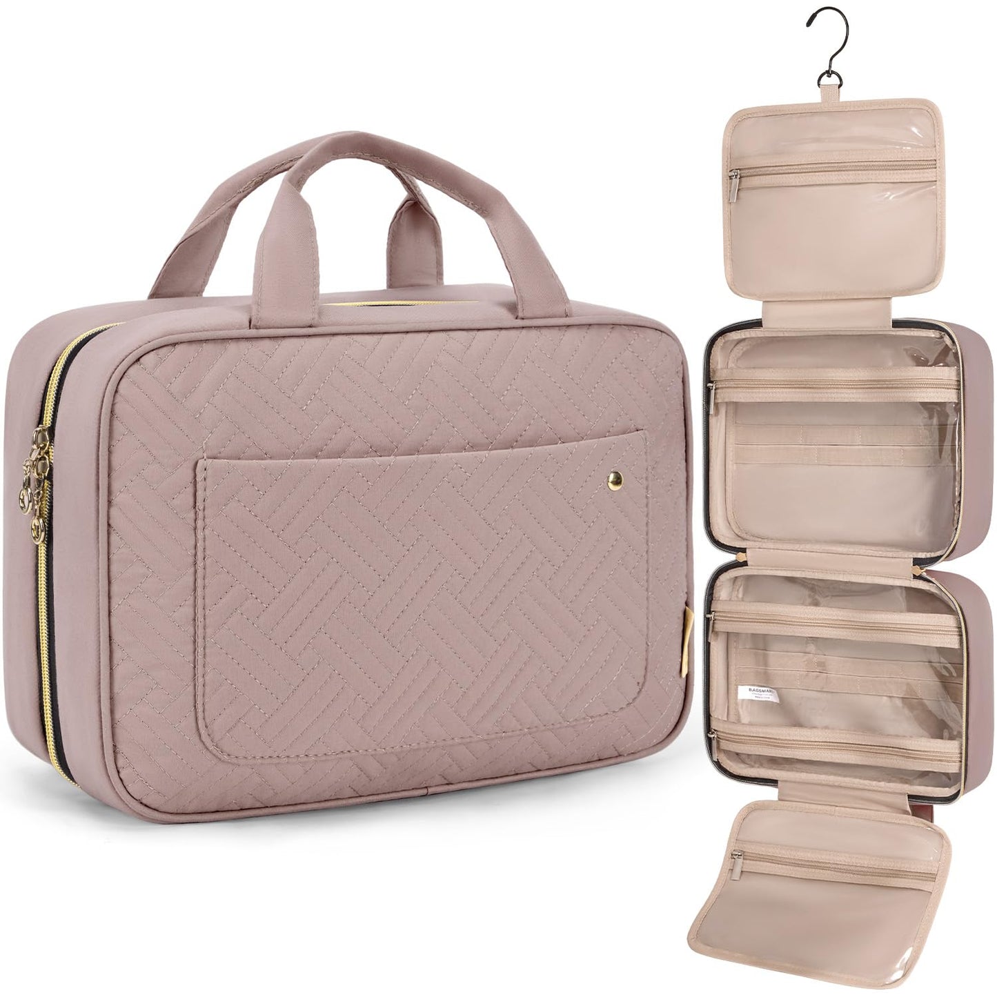 Toiletry Bag | Water-Resistant Travel Organizer with Hanging Hook - Medium Baby Pink