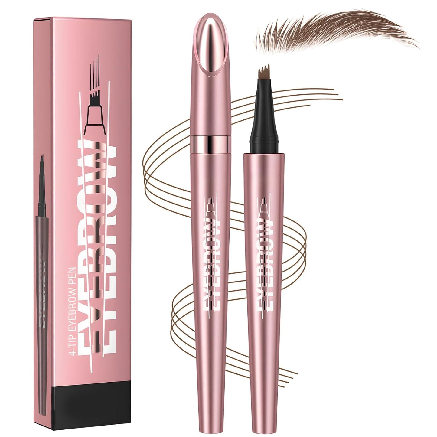 Microblading Eyebrow Pen - 4-Tip 3D Waterproof Brow Pencil for Women | Long-Lasting Natural Makeup (Black)