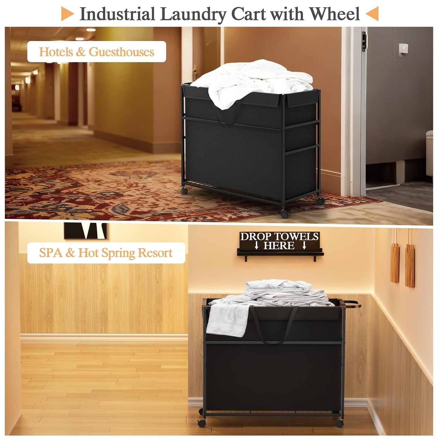 Commercial Trash Can Cart - 51.5 Gallon Lockable Office Trash Bin | Large Capacity Laundry Organizer for Home & Office