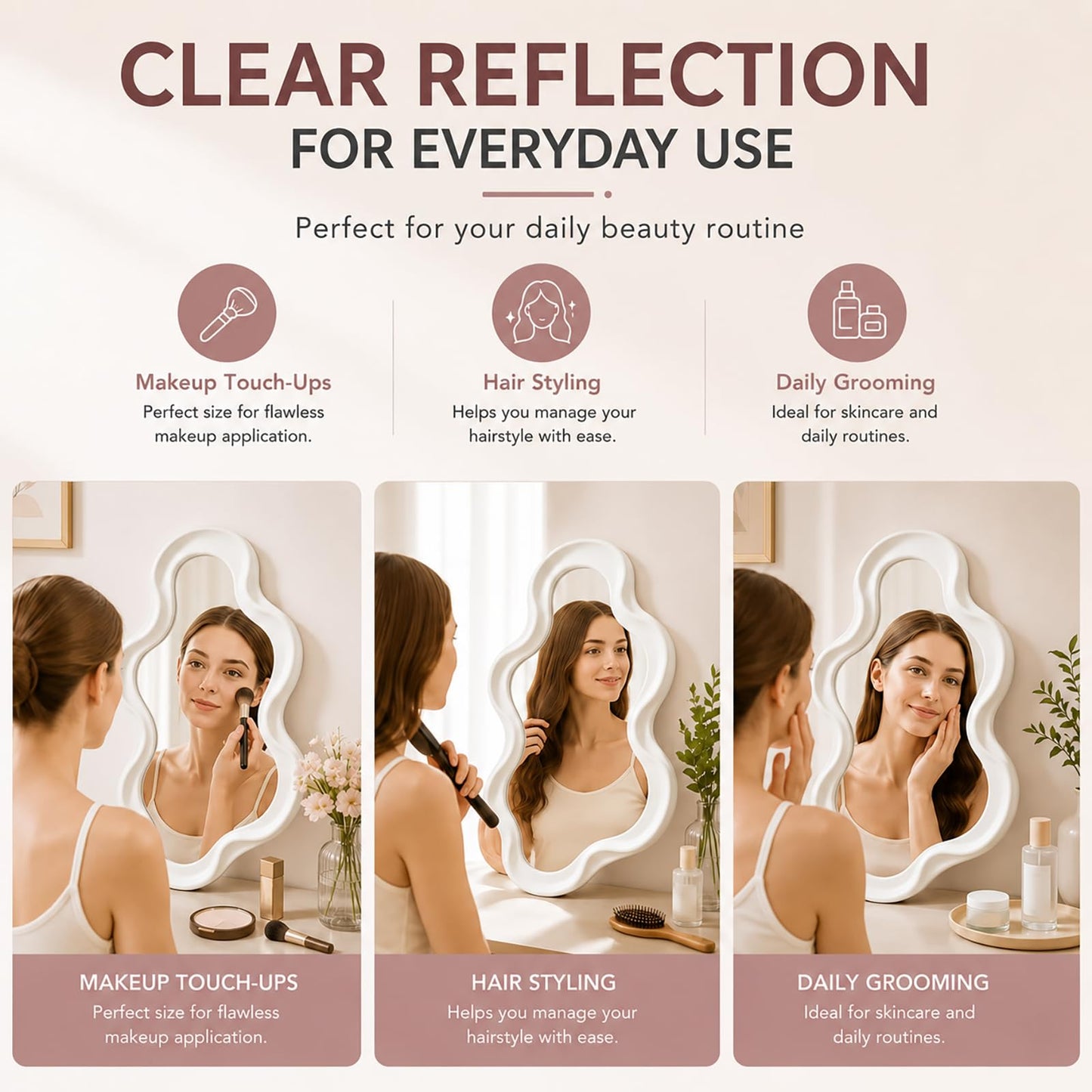 Mokoze Asymmetrical Wall Mirror, Irregular Mirror, White,16.14" x 9.84"