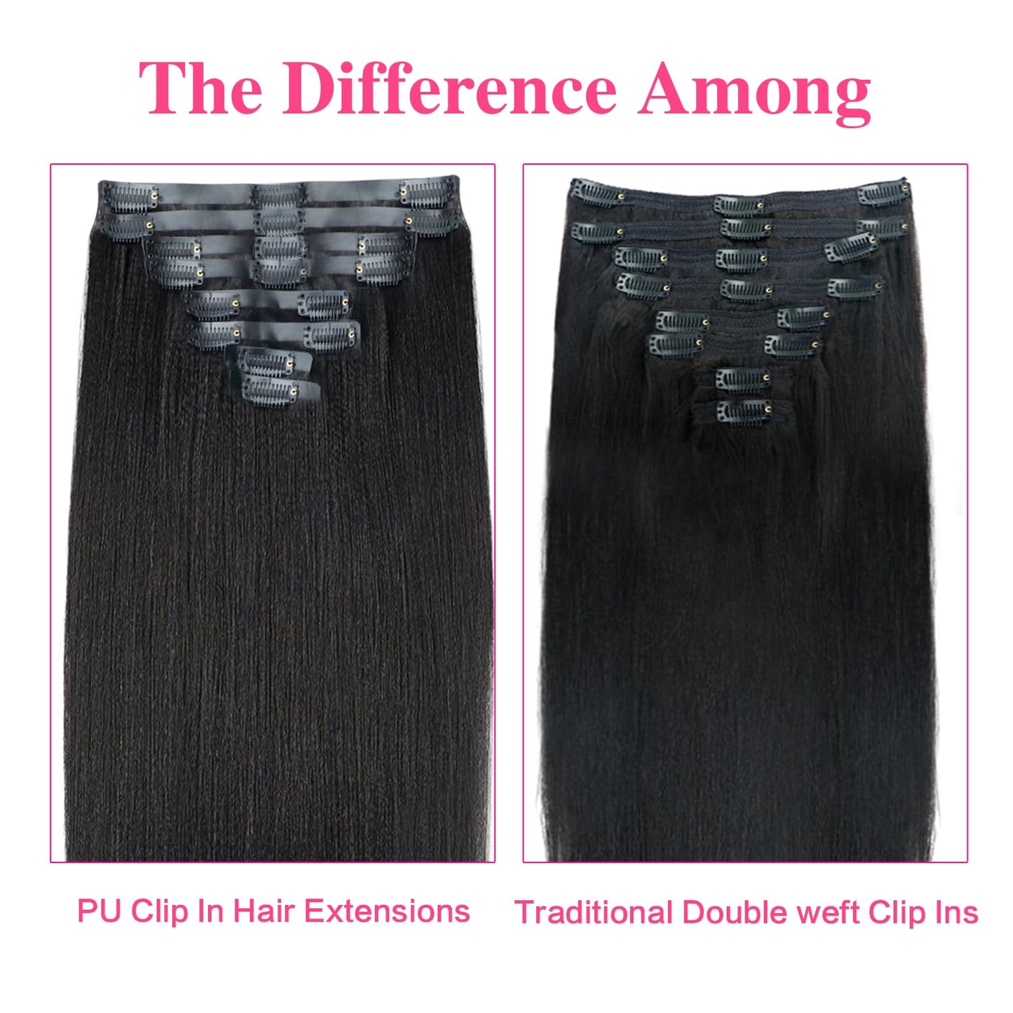 Mihugass Yaki Straight Human Hair Clip Ins Real Human Hair PU Seamless Clip Ins Natural Blend Low Shine Soft Full Hair Extensions for Black Women 22 Inch 8Pcs 120 Grams