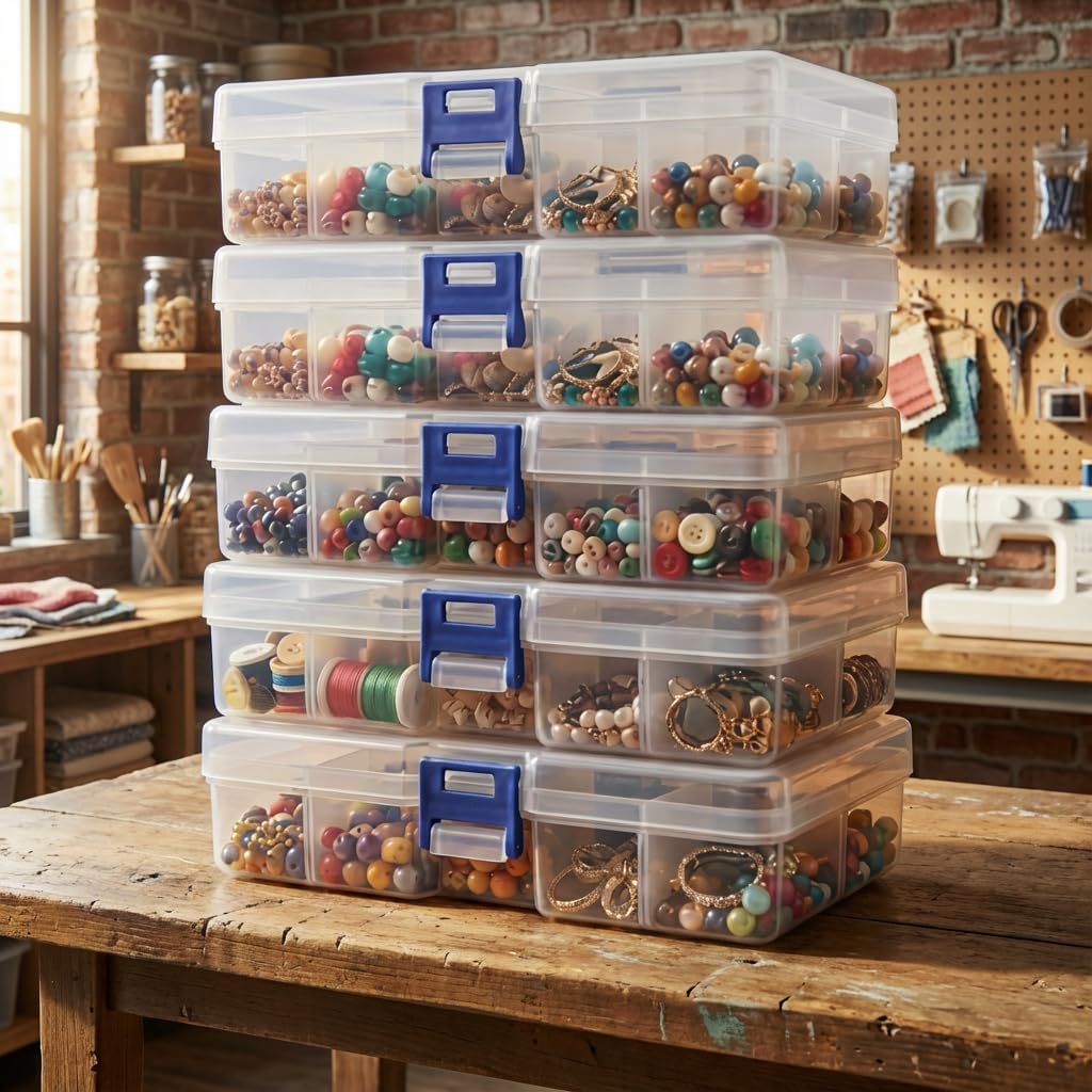 Stackable Plastic Organizer Boxes - 4-Pack Jewelry & Craft Storage Case | Waterproof Bead, Nail & Tackle Holder (Orange)