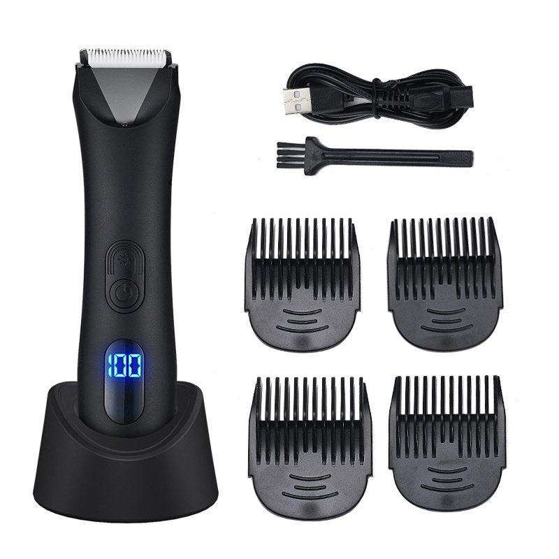 New Electric Intimate Trimmer, Digital Haircut, Shaving Razor, Men's and Women's Body Hair, pubic Hair, Leg Hair Clippers Black + Charging Base Charger (LCD Digital Display Model)