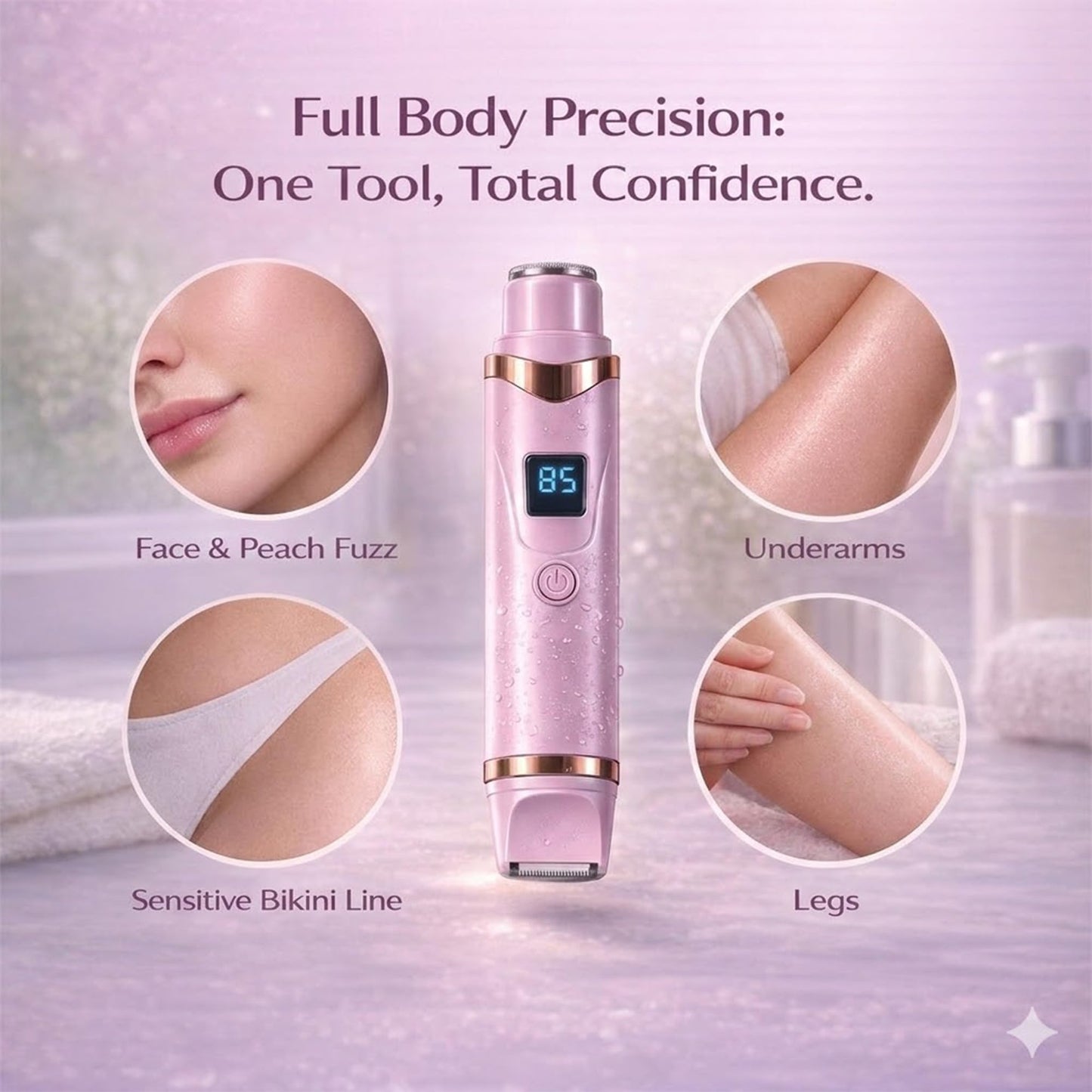 Painless Electric Bikini Trimmer for Women, Wet & Dry Use Dual Head Electric Shaver for Private Area, 2-in-1 Bikini Trimmer for Silky Skin Body Hair Underarm Leg Arm