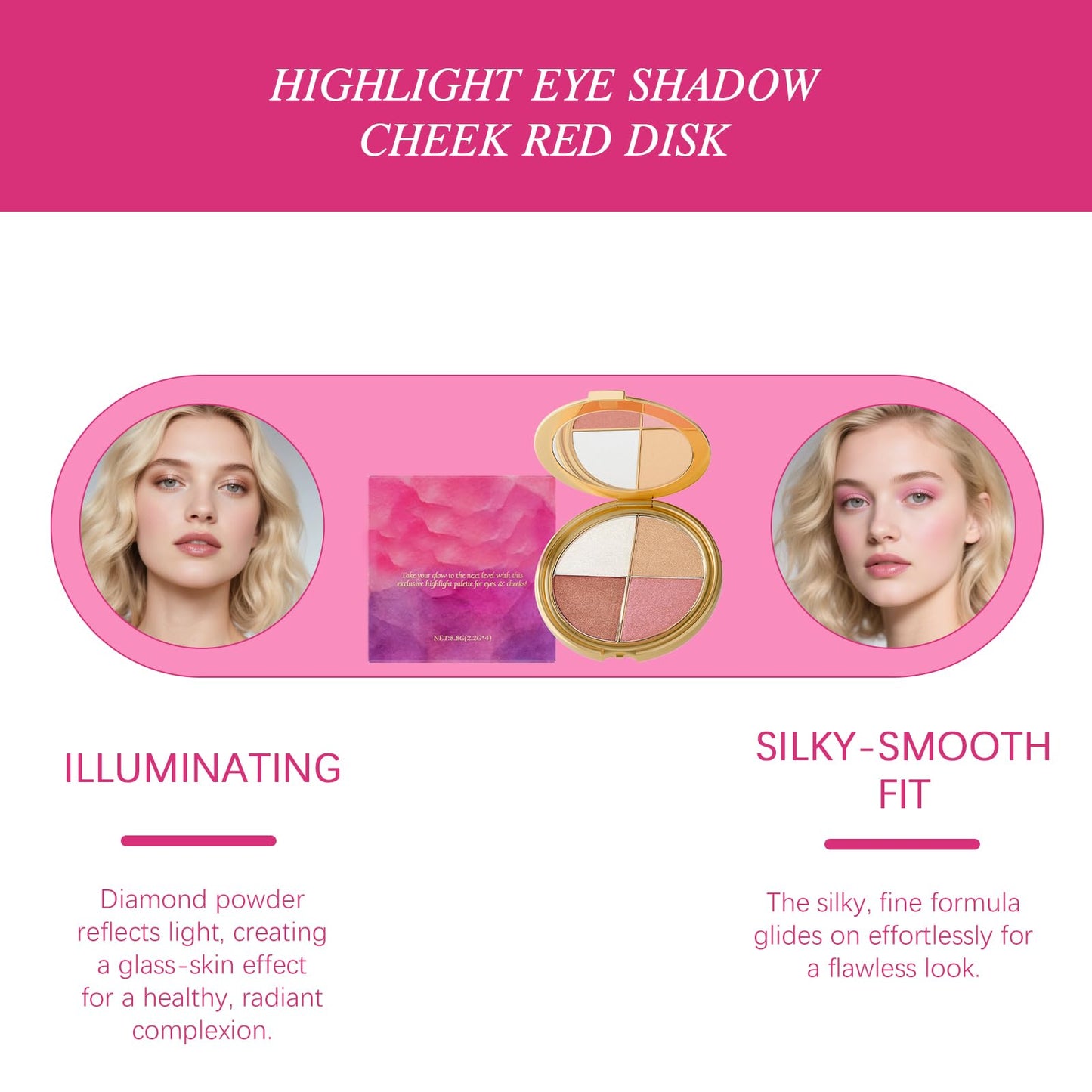 Eye & Cheek Palette- Eyeshadow and Highlighter Makeup, Eyeshadow & Highlighter Duo with Radiant Color Palette, Seamless Blendability for All-Day, Day-to-Night Wear