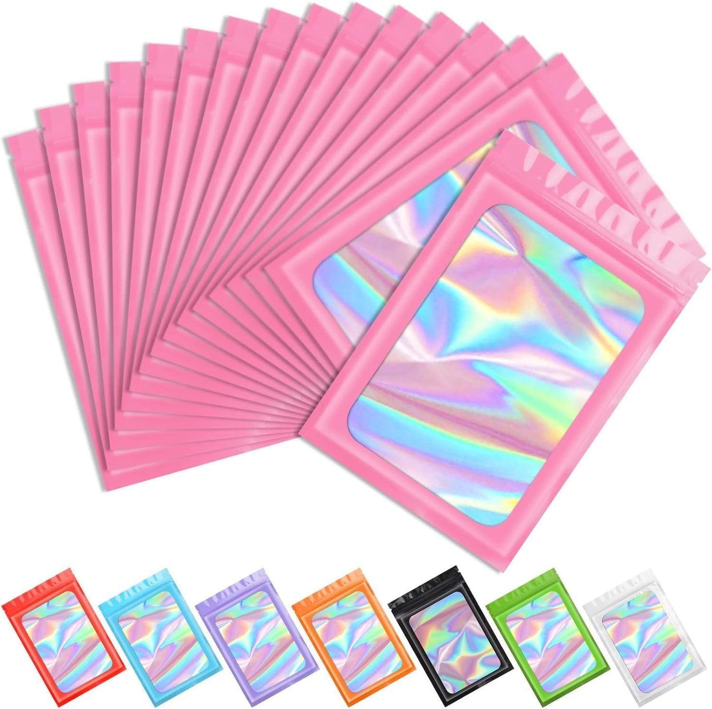 Purple Smell Proof Mylar Holographic Bags - 100 Pcs Resealable Odor Proof Foil Pouches for Food Storage | 2.4x3.9 In