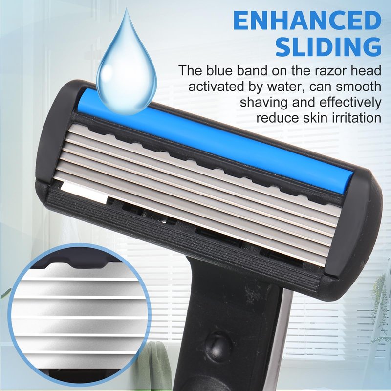Lanties 34 Pcs Refillable 6-blade Disposable Razors for Men Set Sensitive Skin Razors Shaving Kit for a Smooth and Comfortable Shave, 2 Handle and 32 Cartridges