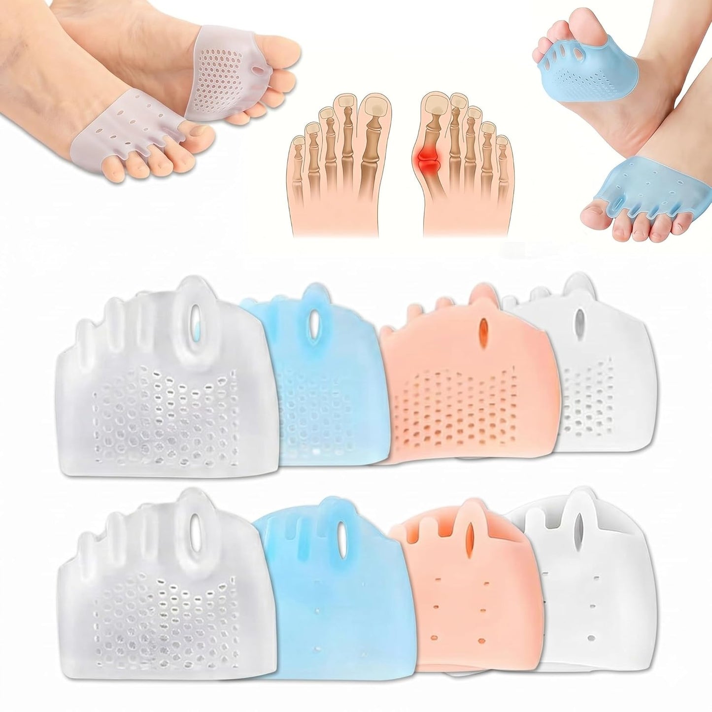 Silicone Toe Separators for Bunion Relief - Ultra Soft All-Day Comfort Spacers for Yoga & Running | 4 Sets
