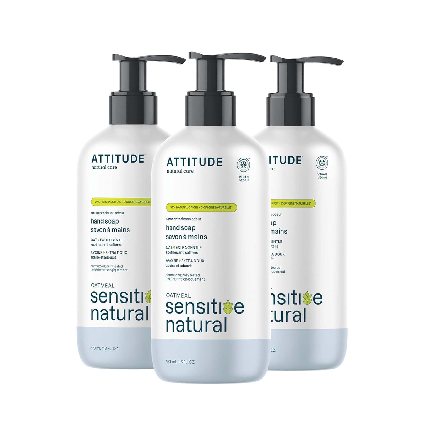 ATTITUDE Moisturizing Hand Soap for Sensitive Skin - Oat & Argan Oil, Vegan, 16 Fl Oz