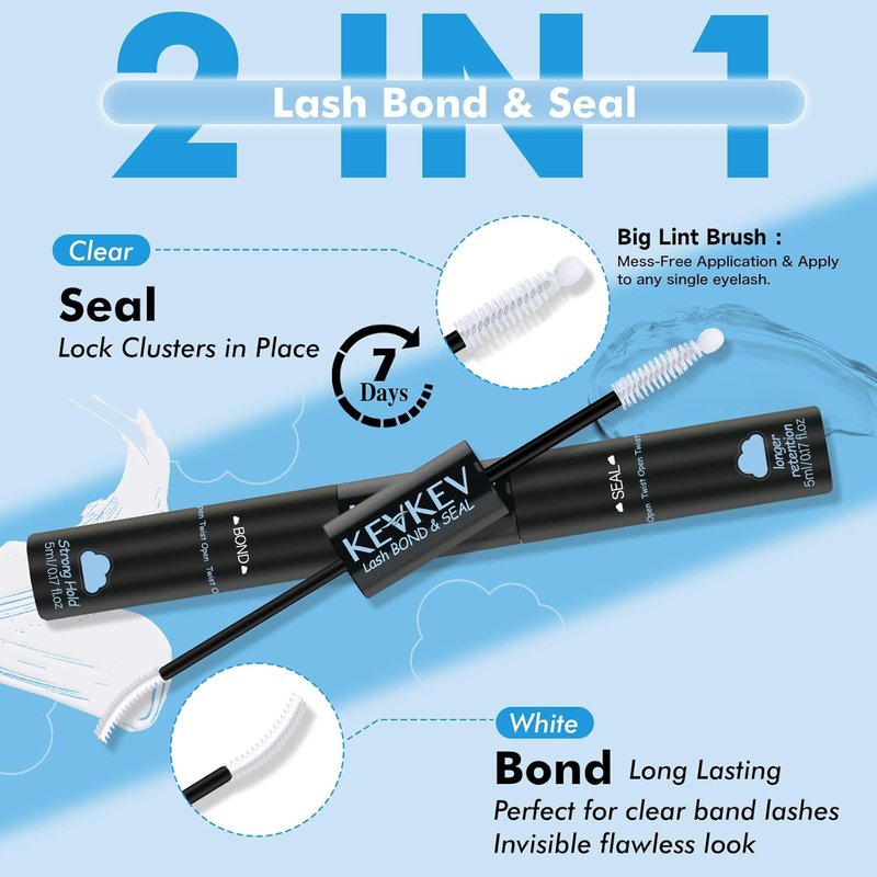 Lash Cluster Glue - Upgraded Clear Waterproof Bond & Seal | Fast-Dry 2-in-1 Formula, 10ML