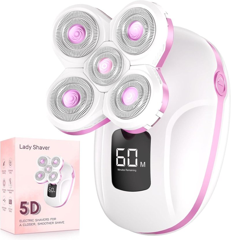 Electric Razors for Women Legs, Rechargeable Rotary Painless Shaver for Legs Bikini Facial Hair Removal, Body Wet/Dry Razor Water Resistant Grooming Kit, Cordless Womens Trimmer for Grooming, Lemon
