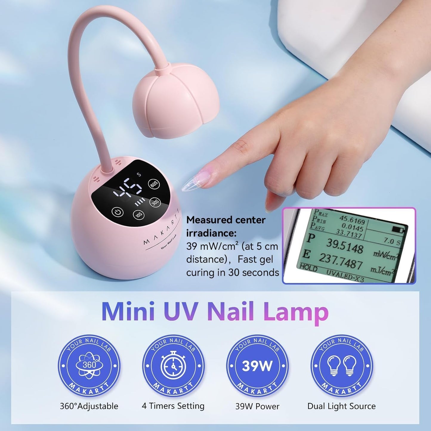 Makartt UV LED Nail Lamp - Cordless Gooseneck Gel Nail Curing Light | 39mW/cm² Auto Sensor, Fast Flash Technology
