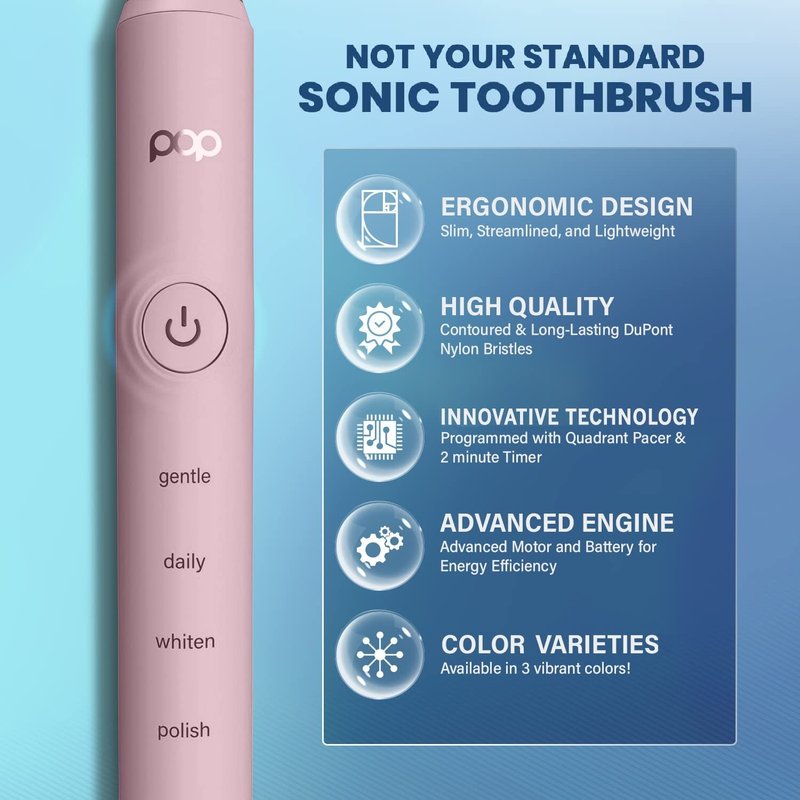 Pop Sonic Pro 2.0 Electric Toothbrush (White) Rechargeable Sonic Toothbrush with 45,000 Vibrations Per Minute & 4 Cleaning Modes for Adults & Kids with Long Lasting Dupont Nylon Bristles