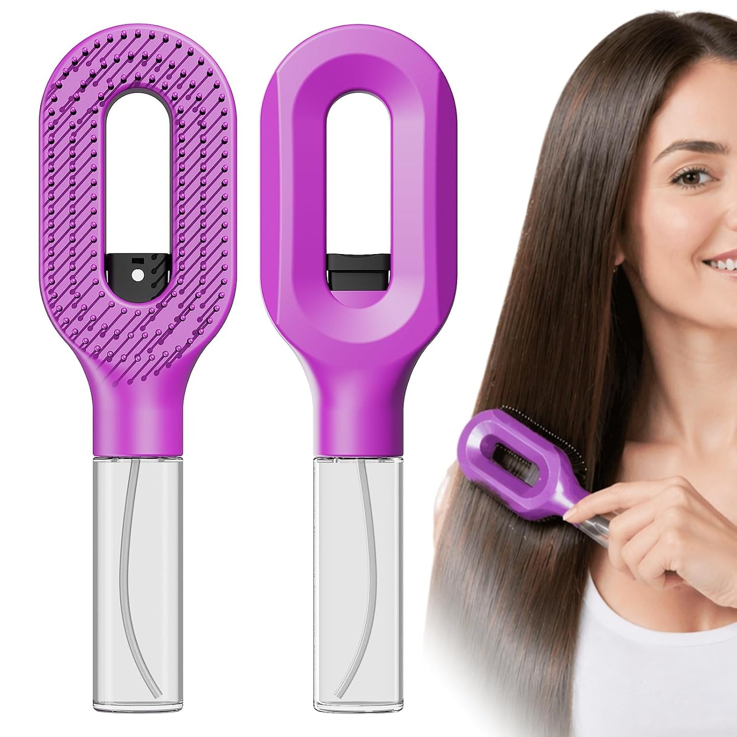 Professional Black Hair Brush with Water Spray - Fine Mist Detangling Tool for Thick Curly Hair | Wet & Dry Styling