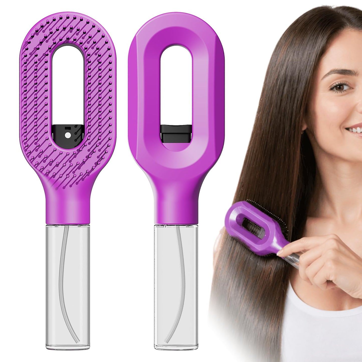 Purple Hair Brush with Water Spray, Fine Mist Detangling Tool for Natural Curly Coily Hair, Anti-Frizz Wet & Dry Styling for Textured Hair Care(1, Purple)
