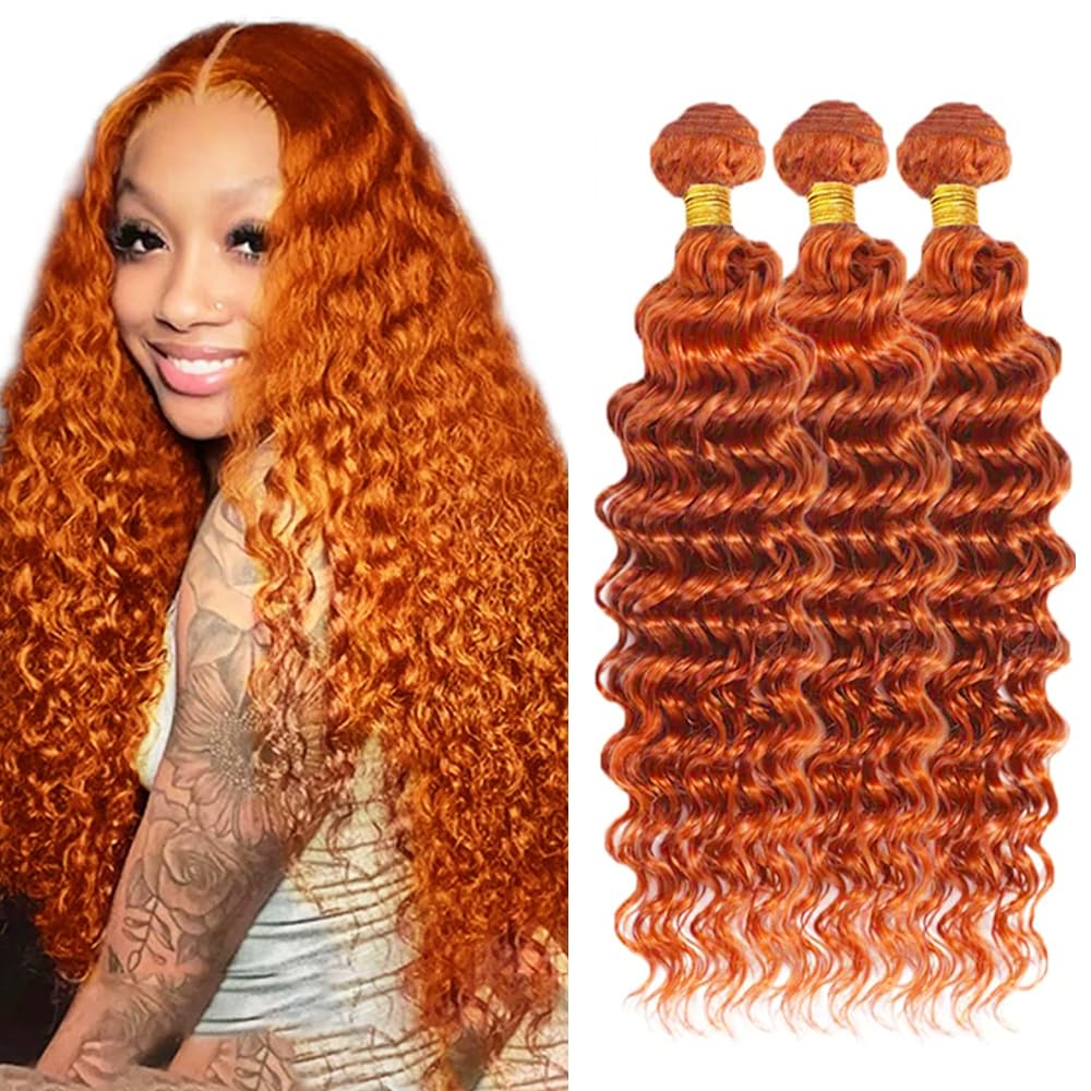 Ginger Bundles Human Hair 350 Bundles 18 20 22 inch Ginger Deep Wave Bundle #350 Human Hair Bundle 150g