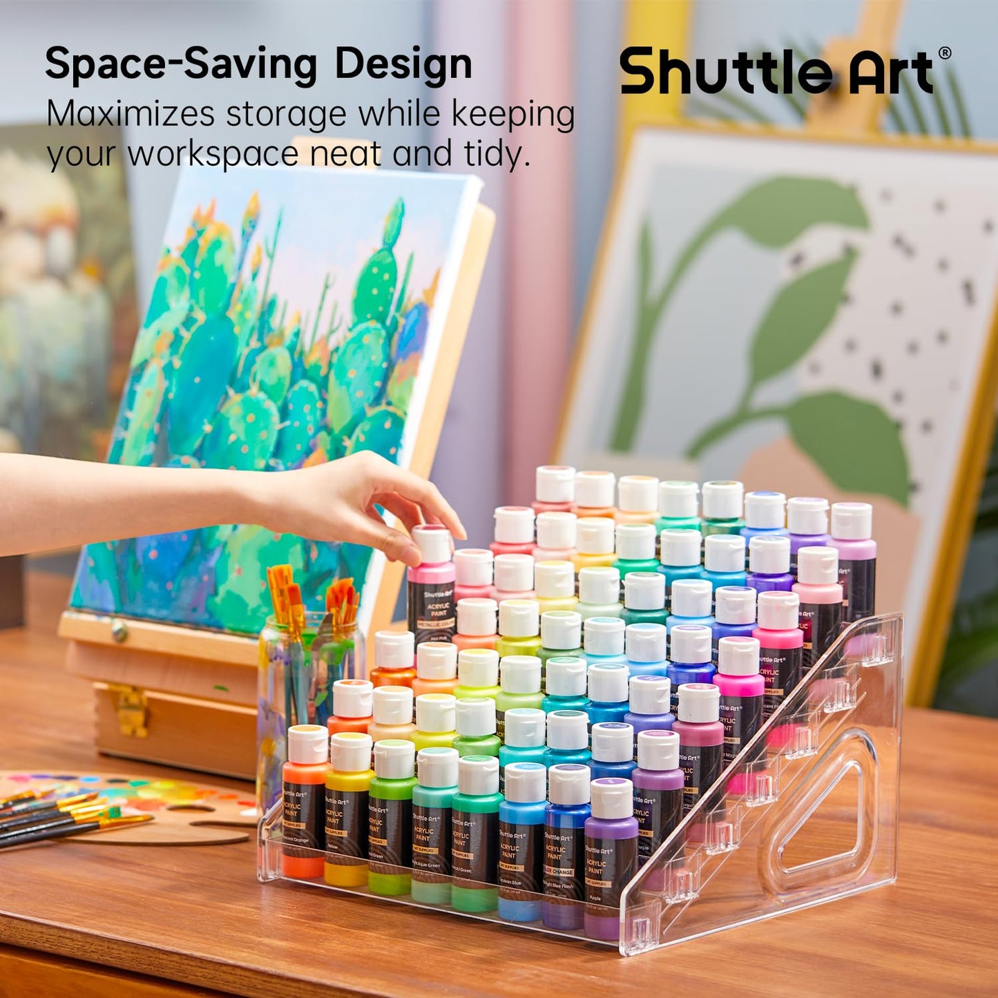 Shuttle Art Acrylic Paint Organizer, 7 Layers Clear Storage Rack, Snap On Organizer for Acrylic Paint, Oil Paints, Nail Polish and Craft Supplies